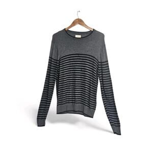 Mills Supply Gray Black Striped Lightweight Thin Crewneck Sweater Men's Medium